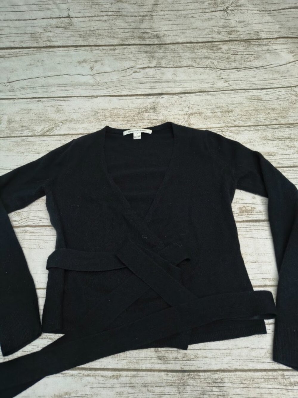 Diane Von Furstenburg Black Wool and Cashmere Blend Wrap Cardigan Size Small